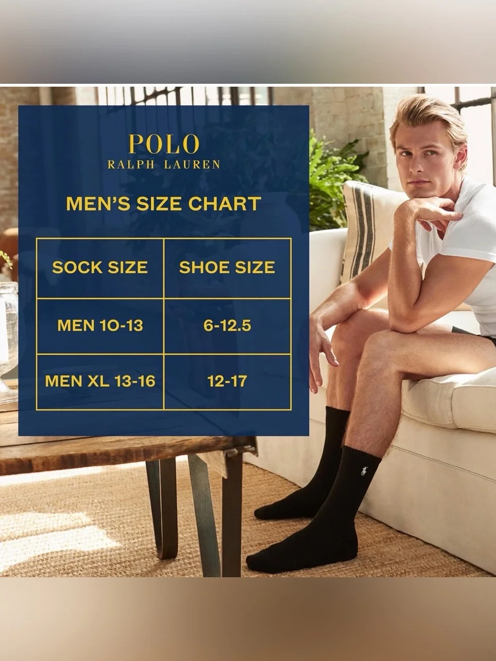 Polo by Ralph Lauren Men’s Black No-Show Performance ankle Socks (6-Pack).New